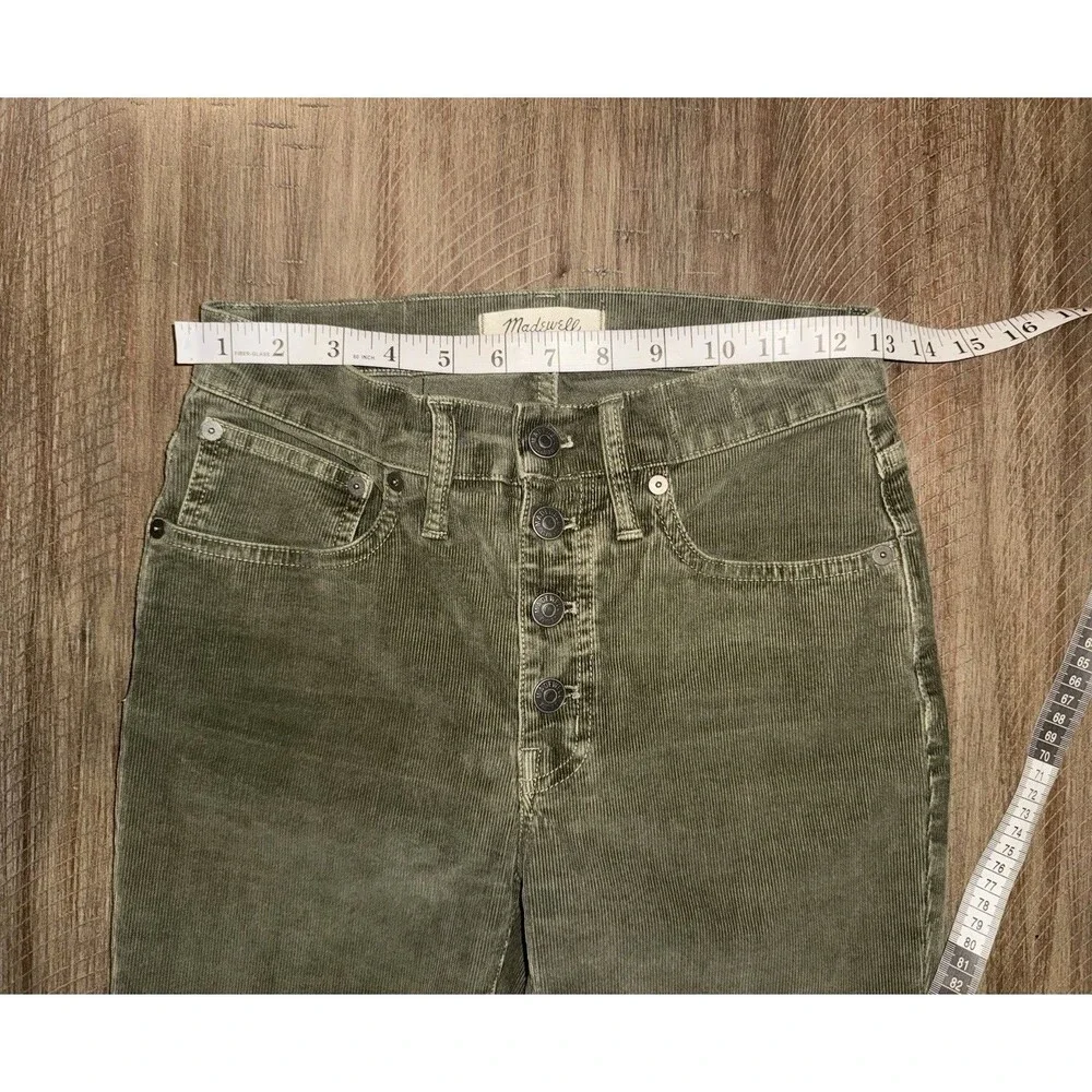 Madewell Cali Demi-Boot Button Fly Raw Hem Capers Green Corduroy Pants Size 24